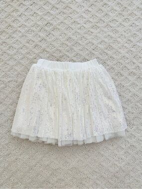 Doe A Dear Girls White Sequin Tulle Skirt. 6